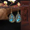 빈티지 민족 다색 모조리 물을 드롭 드롭 매달린 귀걸이 조각 된 질감 antique glod color Earrings Jewelry