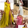 Grundläggande avslappnade klänningar Prom Party Women Evening Elegant Y One Shoder Backless Satin veckad sida Split Loose Long Maxi Dress 2022 Drop Dhcx8