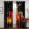 Rideau De Luxe Drapé Joyeux Noël Rouge Père Noël Elk 2 Pièces Mince Fenêtre Pour Salon Chambre Décor