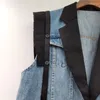 Kvinnors västar Spring Autumn Pocket Suit krage skarvning denim Vest Women Waistcoat Cowboy ärmlös jacka Löst Mid Long Jeans Kvinna