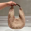 Straw Hobo Meia Lua Bolsas para Axilas Bolsa de Ombro Bolsas Crescent Compras Bolsa Feminina Laffia Tecido Grass Mensageiro Simples Alças ajustáveis