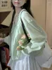 Женские блузки закружительные женские вершины шнурки с длинным рукавом сплассированные сплассированные сладкий корейский зеленый белый топ весна 2023 г. Офисная леди повседневная
