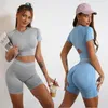 Roupa de ioga 2 peças conjunto de roupas esportivas femininas roupas de ginástica para fitness conjuntos esportivos sem costura shorts curtos roupas de treino 230801