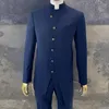 Men's Suits Custom Made Safari For Men 2 Piece With Stand Collar Formal Jacket And Pants African Groom Wedding Tuxedo Costume