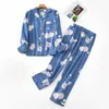 Women's Sleepwear XL 2XL 3XLAutumn And Winter Long-sleeved Trousers Pajamas Sets Plus Size Ladies Flannel Cotton Home Wear Suit