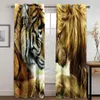 Curtain Ready-made Lion Couple Animal Print 2 Pieces Thin Curtains For Living Room Bedroom Window Drape Decoration