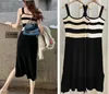 Casual Dresses Summer Stripe kontrasterande färger Sticked Camis Dress Girls Elegant midja Slim Long Split For Women