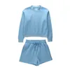 Women's 2023 Autumn/Winter New Casual Fashion Round Neck Pullover Sweater Shorts Set for Women