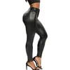 Active Pants Fittoo Pu Faux Leather Leggings Hög midja Back Back Pocket Leggins Fleerced Autumn Winter Yoga Workout Fitness Clothing