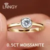 Bröllopsringar lnngy 925 Sterling Silver Band 05ct rund klippt Bezel Solitaire Förlovningsring för kvinnor Trending smycken 230801