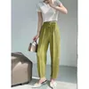 Pantalon Femme Plissée Élastique Couture Moyenne Pressée Petite Jambe Avec Poche À La Taille Et Lâche Décontracté Recadrée Pour Les Femmes