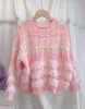 Frauenpullover 2023 Frühling Japaner sanftes Mohair Strickwaren Pullover Frauen Feste Farbe Süßes Ausschnitt Pullover Top Outer Kee weiblich