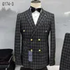 Costumes pour hommes 2023 mode hommes loisirs Boutique Double boutonnage métal Plaid costume manteau pantalon 2 pièces ensembles mâle robe Blazers veste pantalon