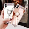 Cell Phone Cases Luxury Glitter Diamond Makeup Mirror Phone Case For iPhone 14 13 12 11 Pro Max X XR Xs 7 8 Plus SE Pearl Ring Holder Bling Cover L230731