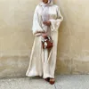 Moslim Satijn Eid Open Abaya Dubai Bubble Mouw Flowy Turkse Jurken Kaftan voor Vrouwen Islamitische Kleding Kimono Femme Musulmane 220260t