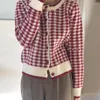 Kvinnors tröjor Plaid tröja lat långärmad lös kofta 2023 Höstkoreansk stickad jacka