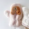 Children s Mittens 2 5Y Cartoon Bear Kids Gloves Winter Thicken Warm Baby Girl Mitten Plush Neck Hanging Toddler Children Handschoen 230802