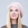 Skąpy brzeg kapelusze geebro berety berets kapelusz moda solidna wełna wełniana dzianina z dhinestones panie francuskie artystę bean beret hat gs108 J230802