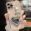 Casos de telefone celular Bling Heart Mirror Case para iPhone 14 Pro Max 13 Plus 12 Pro 13 11 7 8 mais 6s x xr xsmax glitter fofo orelhas de coelho