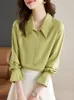 Women's Blouses Autumn Winter Green Satin Blouse Women Long Flare Sleeve Button Up White Shirts Office Lady Vintage Tops Female Casual