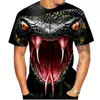 Camisetas Masculinas 2023 Summer Black Snake 3D Print T-Shirts Horror Animal Streetwear Masculino Feminino Moda Camisa Oversized O-neck Tops Vestuário