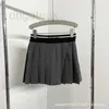Skirts designer Summer Autumn New Fashion Versatile Letter Small Plaid High Waist Grey Elastic Pleated Skirt 4AX9