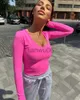 Dames Blouses Shirts Sexy Toevallige Lange Mouw Crop Top Vrouwen Effen Kleur T-shirt Fit Slim Skinny Base Tees Vrouwelijke T-shirts Streetwear Y2K Pullovers J230802