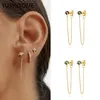 Stud Earrings 925 Sterling Silver Ear Needle Flower For Women Colorful Zircon Tassel Chain Piercing Gold Earring Luxury Jewelry