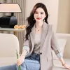 Damespakken Koreaanse stijl Vrouwen Smart Casual Blazers Kaki Grijs Zwart Gestreept Manchet Ontwerp Colberts Kantoor Dame Vrije tijd Outfits 4 Seizoen