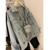 High J French Baby blue Jean Mujer coreana ins Moda chic guapo chaqueta corta overoles