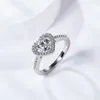 Bröllopsringar Följ Cloud 1CT Heart Cut Diamond Halo 925 Sterling Silver Platinum Plated Band Promise Ring for Women 230802