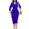 Casual Jurken Elegant Voor Vrouwen Pak Kraag 3/4 Mouw Hoge Taille Bodycon Slim Fit Gewaden Knoppen Slit Office Dames Werkkleding vestidos