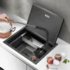 New Nanometer SUS 304 Stainless Steel Flip Cover Hidden Sink Handmade Bar kitchen Small Size Sinks With Cup Rinser