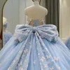 Bleu ciel scintillant robes De Quinceanera dentelle florale perles papillon princesse fête d'anniversaire bal Vestidos De 15 Anos