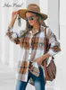 Women's Blouses Shirts MISS PETAL Brown Plaid Long Sleeve Blouse For Woman Casual Button Up Shirts Top 2023 Spring Autumn Blouses Streetwear J230802