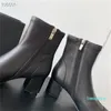 Designer -classical woman fashion ankle boots 5.5cm chunky heel black beige mixed color side zipper shoes