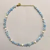 Chains 2023 Summer Bohemian Beach Leisure Resort Style Sea Blue Treasure Freshwater Natural Stone Splice Necklace