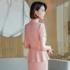 Tweedelige Jurk Zomer Mode Roze Blazer Vrouwen Pakken Rok En Jasje Set Dames Werkkleding Kantoor Uniform Design Stijl