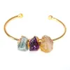 Bracelet en pierre brute brute pour femme Irrégulier Améthyste Citrine Bijoux à manchette ouverte faits à la main avec garniture en or