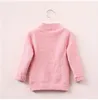 T-shirts Mädchen Pullover Frühling Herbst Koreanische Jacquard Strickwaren Liebe Halb Hohe Kragen Kinder Kleidung Rand Plüsch Top 230802