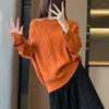 Suéter Feminino Coreano Halter Fora do Ombro Suéter Mulher Solto Casual Decote Redondo Arygle Pullovers 2023 Outono Inverno Twist Malhas Tops