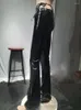 Kadın pantolonlar sahte iki parça ıslak görünüm pvc parlama parlak pu deri pantolon taytlar seksi kulüp kıyılarını tozluklar cosplay spodnie pantalon