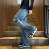 Heren Jeans Koreaanse Multi-pockets Mannen Denim Broek Patchwork Baggy Cargo Knappe Casual Mid Taille Streetwear Broek