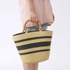 Evening Bags Large Capacity Bamboo Handle Straw Bag Casual Rattan PP Grass Woven Color Matching Striped Tote Summer Beach Shoulder 230801