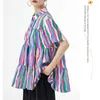 女性用ブラウス韓国スタイル染色カラフルなケーキショートスリーブシャツ夏の薄いルーズストリートウェアヒップホップシックカジュアルトップスブラウス90519
