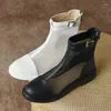 Stiefel 2023 Sommer Low Square Heels Knöchel Frauen Echtes Leder Damen Freizeitschuhe Rouned Toe Back Reißverschlüsse Größe 11 12