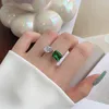 Cluster Rings 2023 Fashion Vintage Square Cut Emerald Resizable Sterling 925 Silver Women Luxury Bankett Wedding Trendy Jewelry Gift