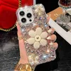 Cell Phone Cases 3D Pearl Bling Rose Diamond Chain Holder Phone Case For Samsung Galaxy A74 A54 A53 A73 A33 A32 A51 A71 A72 A52 A23 A22 A13 A12 L230731