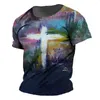 メンズTシャツサマークロス3DプリントTシャツグラフィティカラフルなファッションショートスリーブトップデイリーストリートソーシャル衣類2023 CA