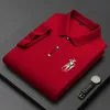 Polos masculinos Jaqueta respirável de marca de verão com bordados de algodão de luxo empresarial Camisa polo de manga curta cor sólida lapela casual masculino 230801